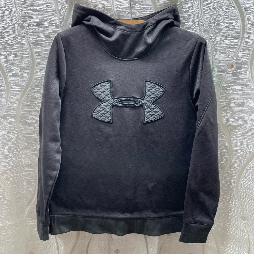 Under Armour ColdGear Hoodie Mens Medium Gray Excellent Quilted Logo Loose Fit